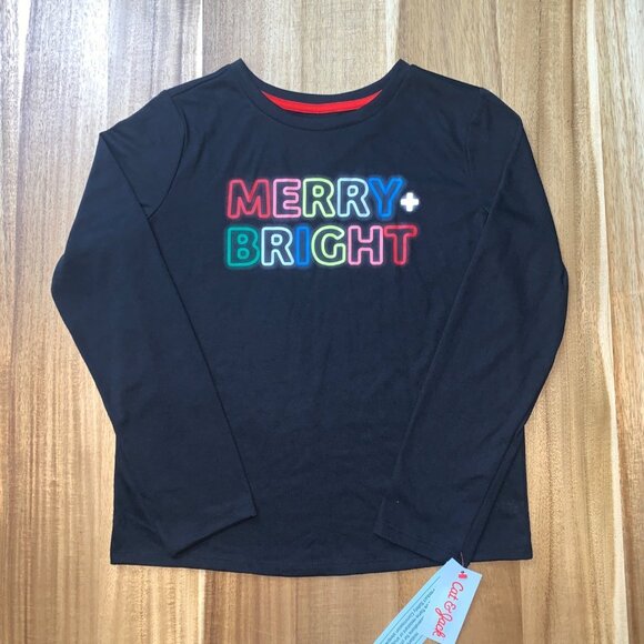 Cat & Jack Girls "Merry & Bright" Letter Printed Shirt Plaid Star Pajama Set XL - Picture 6 of 11